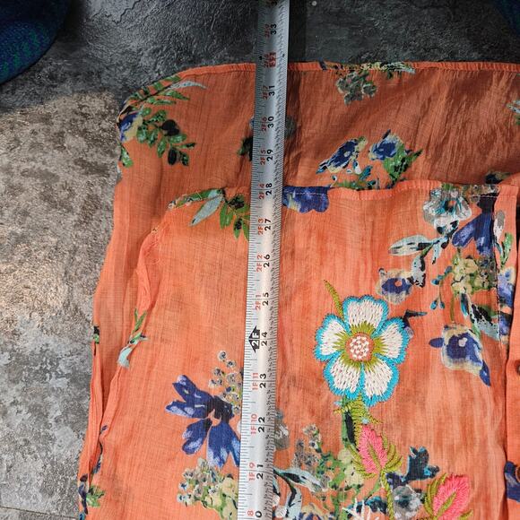 Arrata Silent Journey Boho Embroidered Floral Orange Top With Velvet Collar - Picture 6 of 8